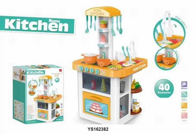 картинка Кухня Kitchen с холодильником 40 предметов вода+свет+звук в коробке 76х41х39 см от магазина Чудо Городок